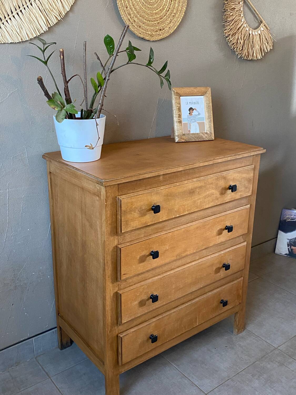 Vintage light oak chest of drawers