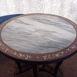 19th century Asian pedestal table with mother-of-pearl and brass inlay