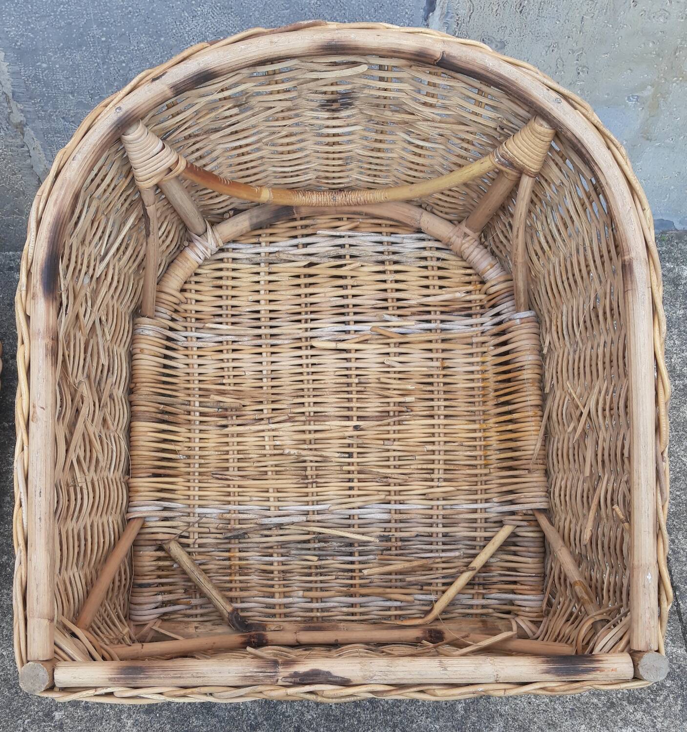 Pair of wicker and rattan armchairs.