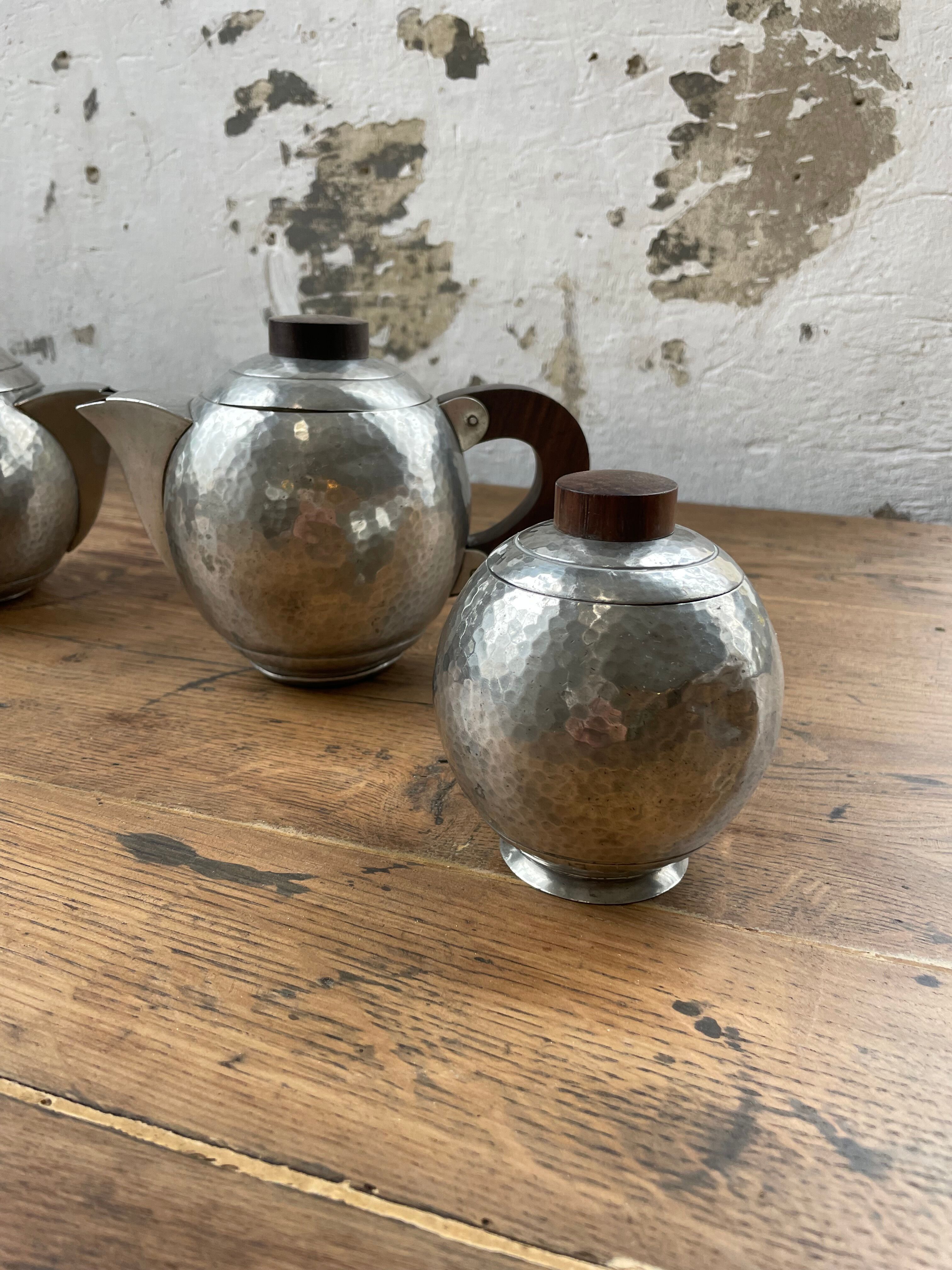 René Delavan Art Deco Pewter Teapot Set