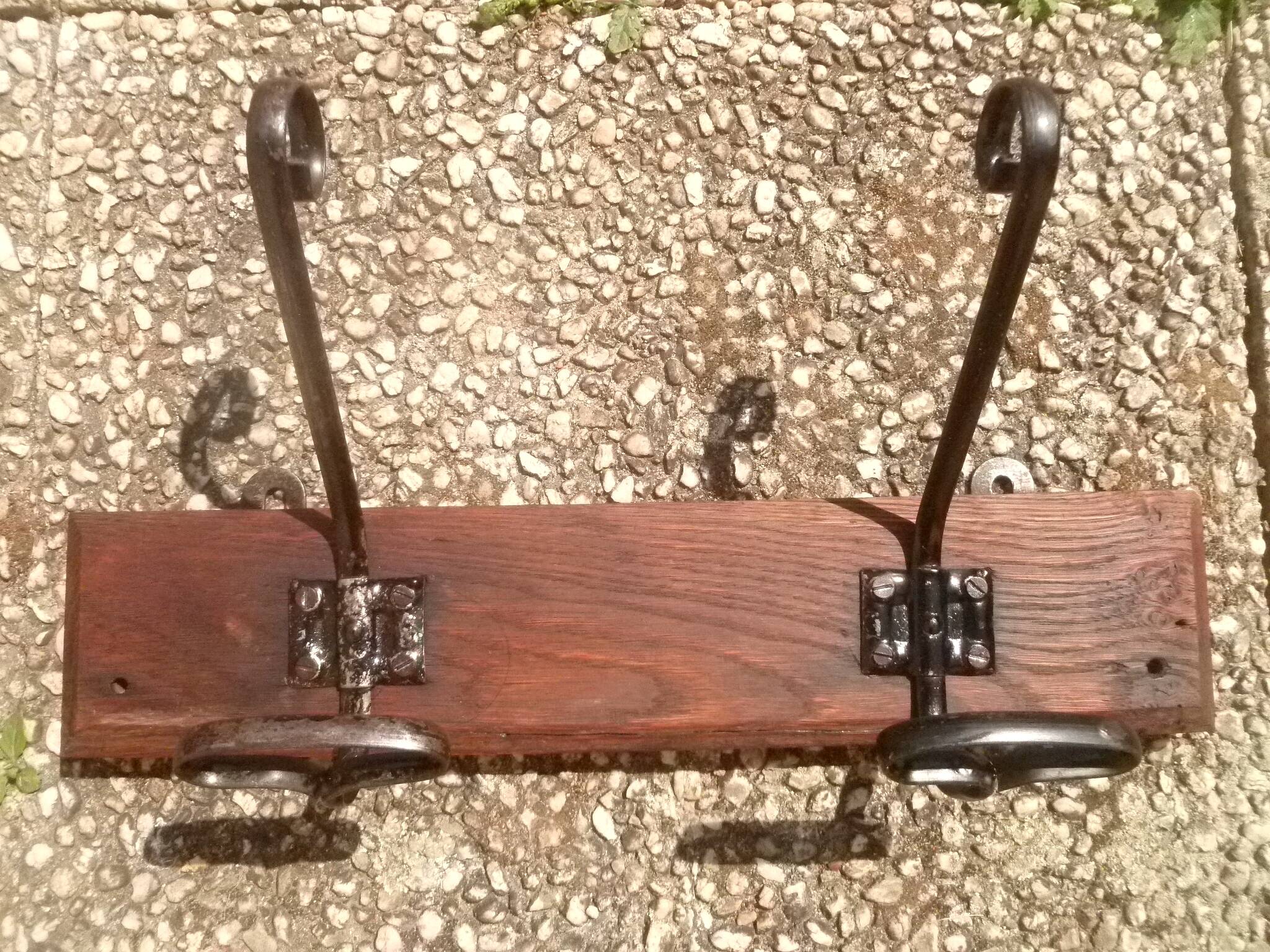 Metal and solid wood hooks, vintage