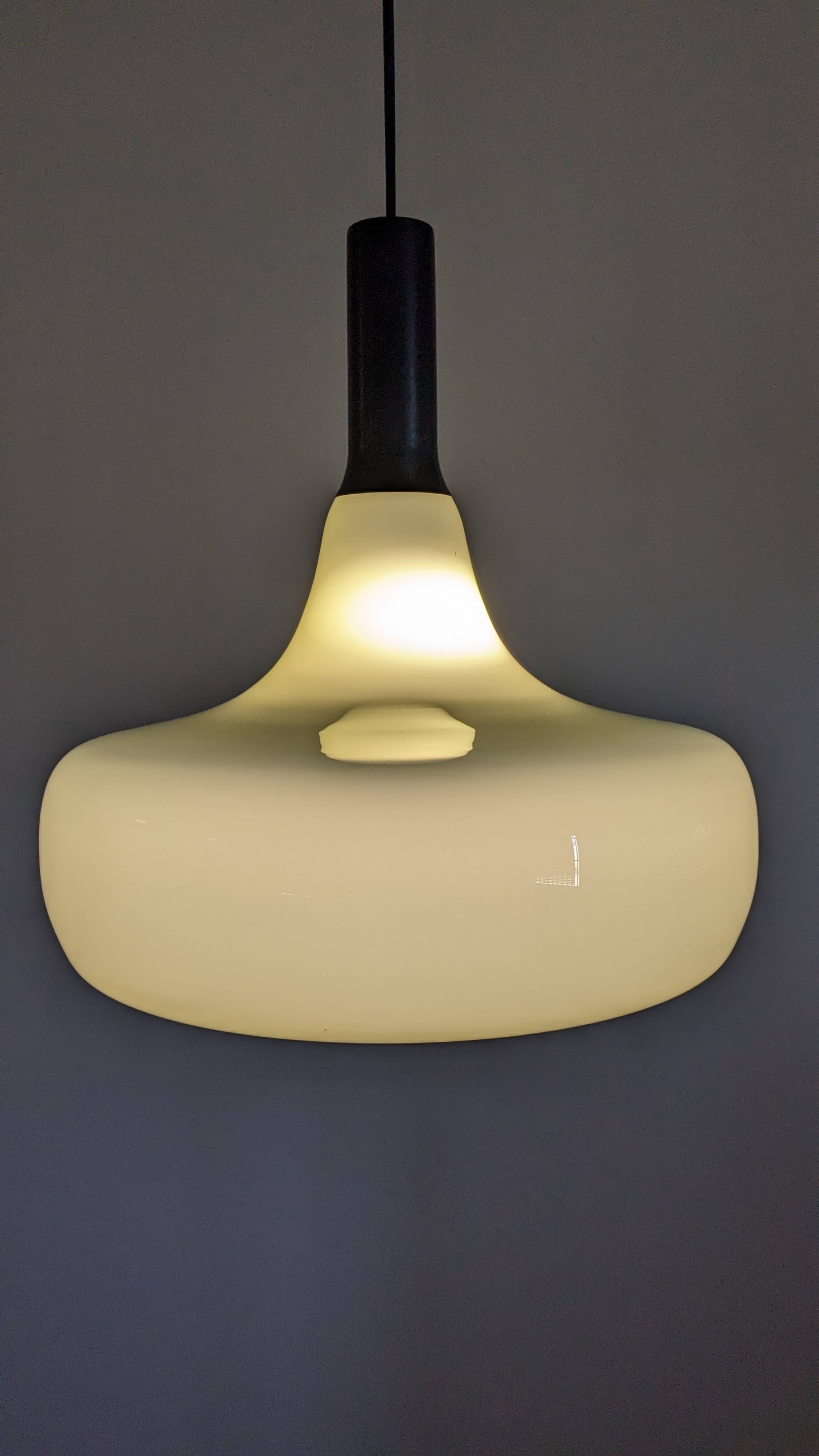 XL olive green opaline water drop pendant light from the 60s/70s
