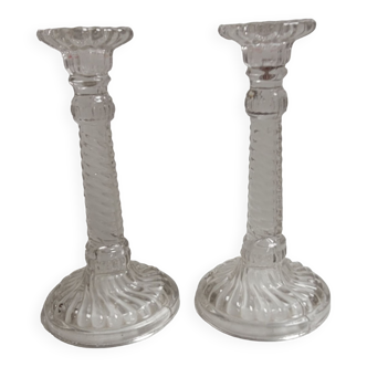 Pair of round glass candle holders