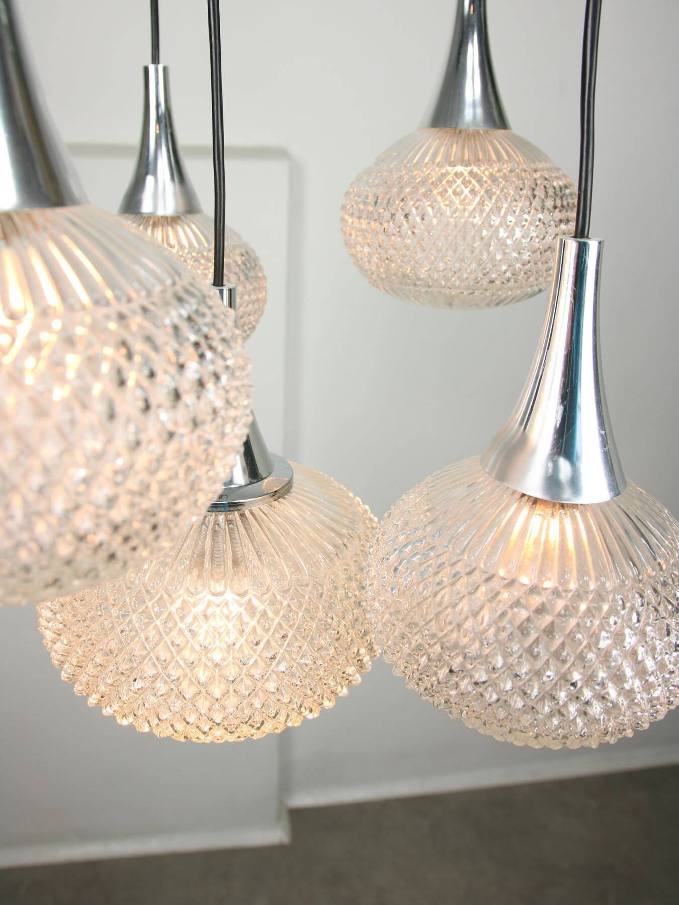 Vintage Italian Crystal and Chrome Chandelier, 70s