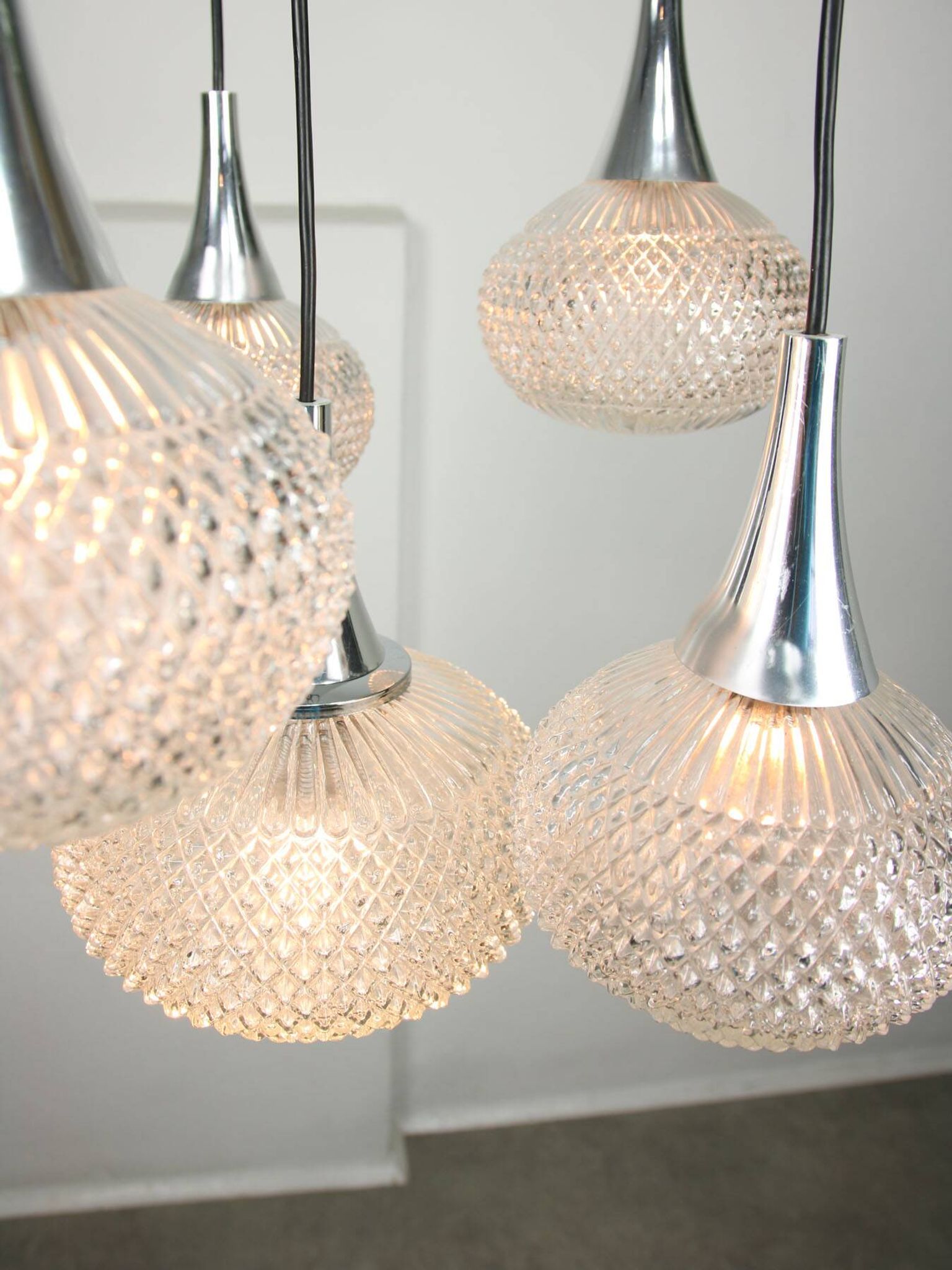 Vintage Italian Crystal and Chrome Chandelier, 70s