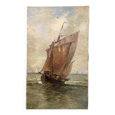 Old marine painting signed Aiveill – fishing sailboat, early 20th century.