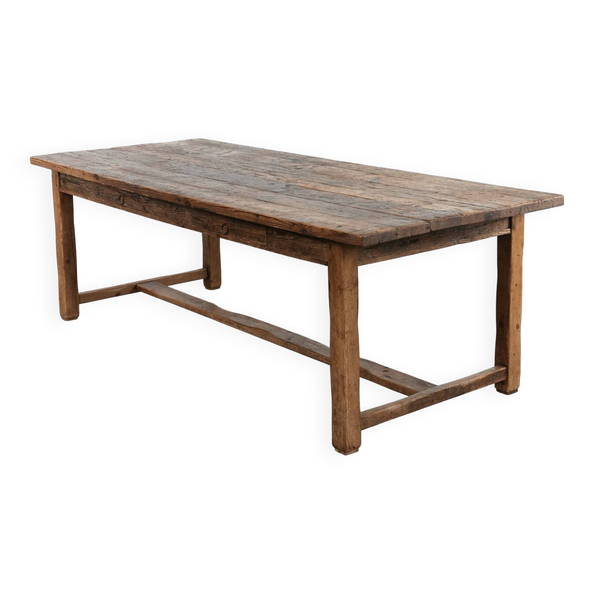 Magnificent and robust antique farmhouse dining table made of pine wood