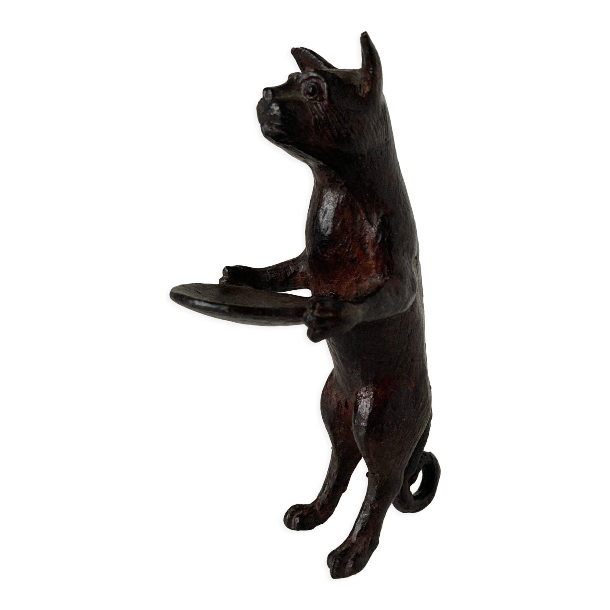 Pockets in the shape of a servant cat in bronze of reddish-brown patina