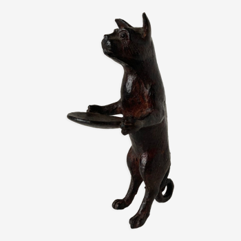 Vide-poches en forme de chat serviteur en bronze de patine brun-roux