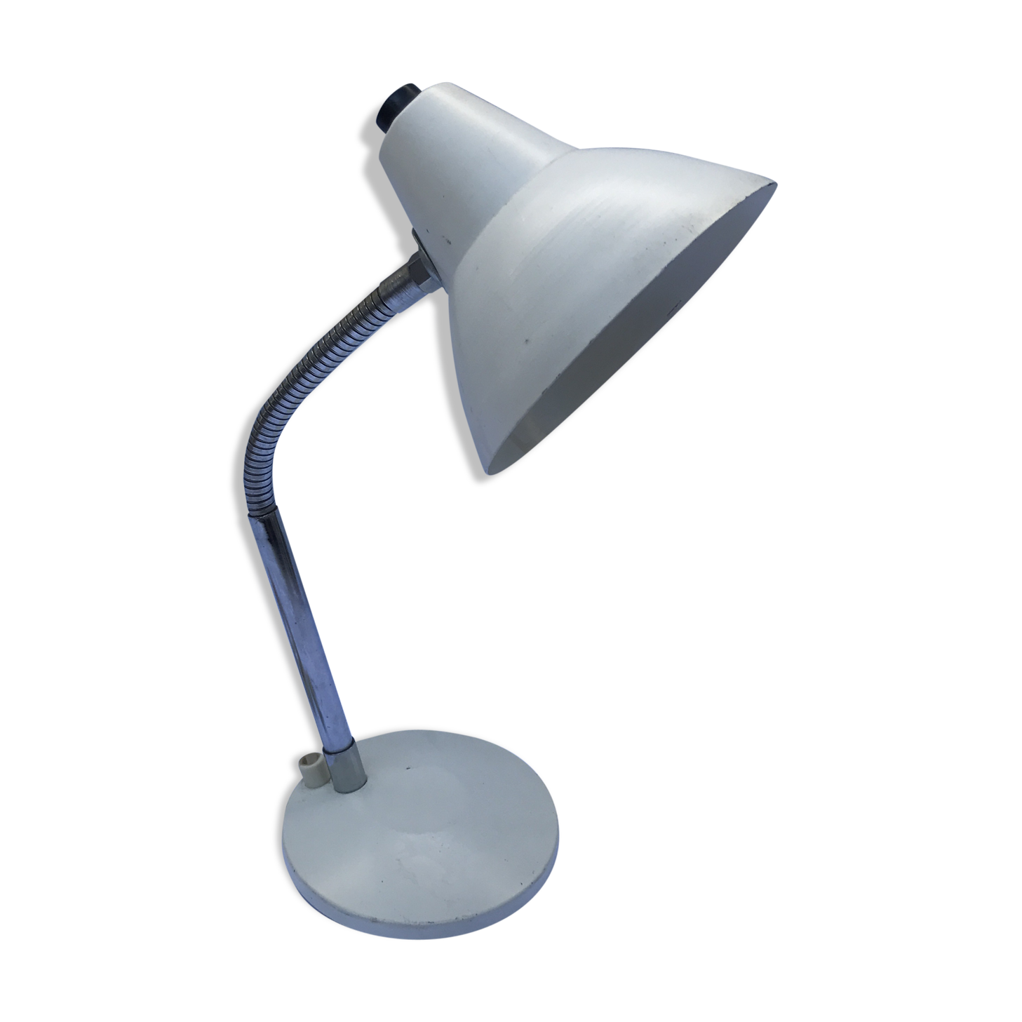 Lampe de table bureau Aluminor métal blanc bras flexible chromé année 70 vintage