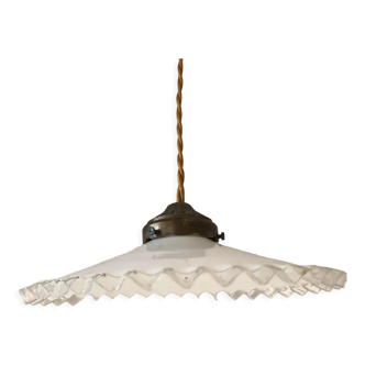 White opaline pendant lamp with lace