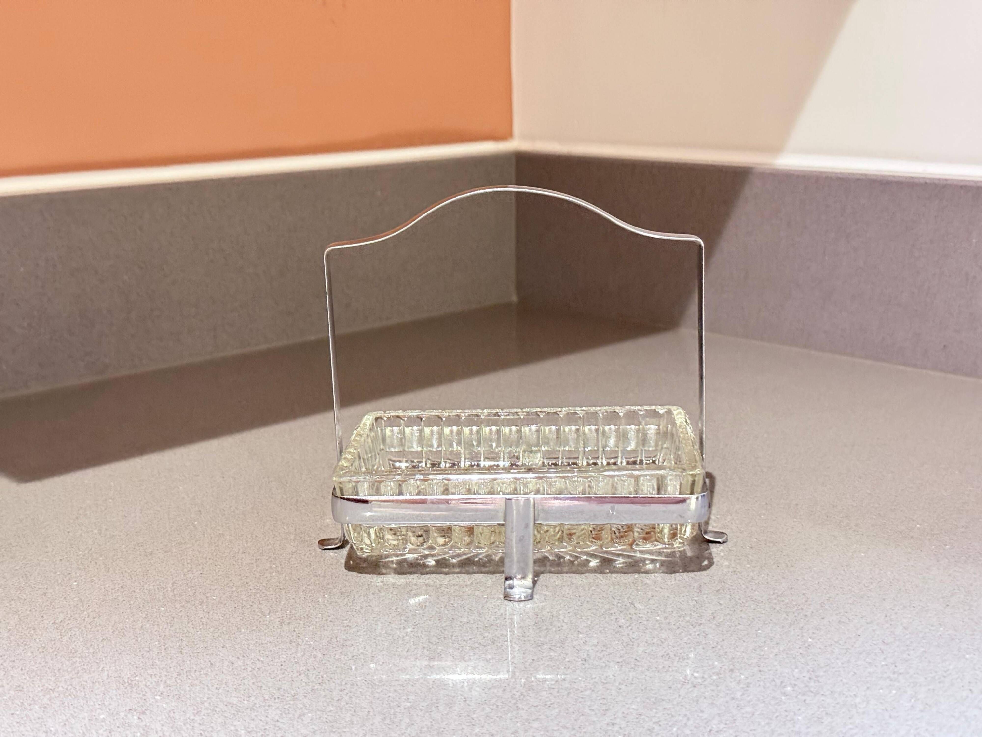 Antique Butter Dish & Knife, Silver Crystal Butter Dish Decorative Table Ware