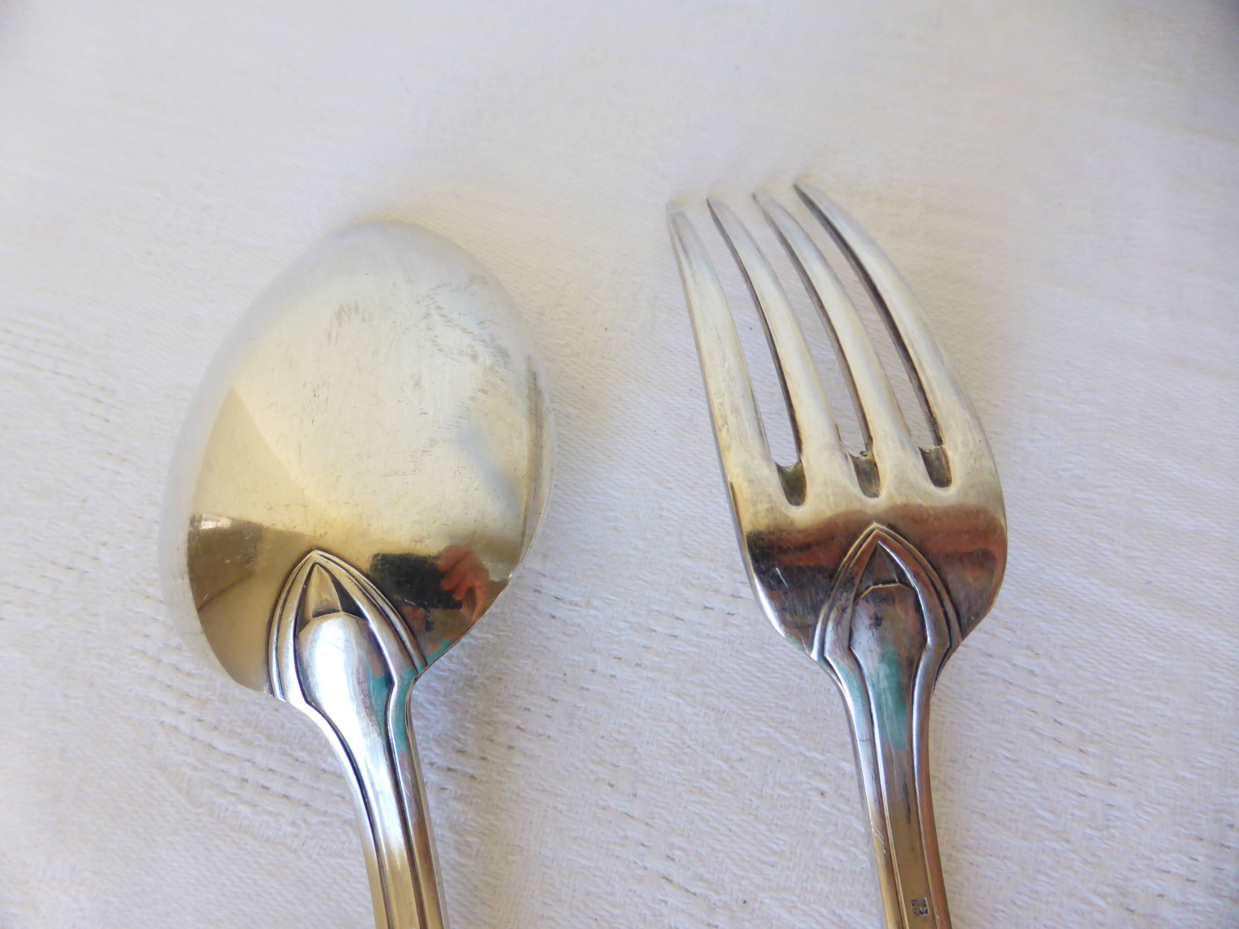 1 vintage silver plated soup spoon and fork