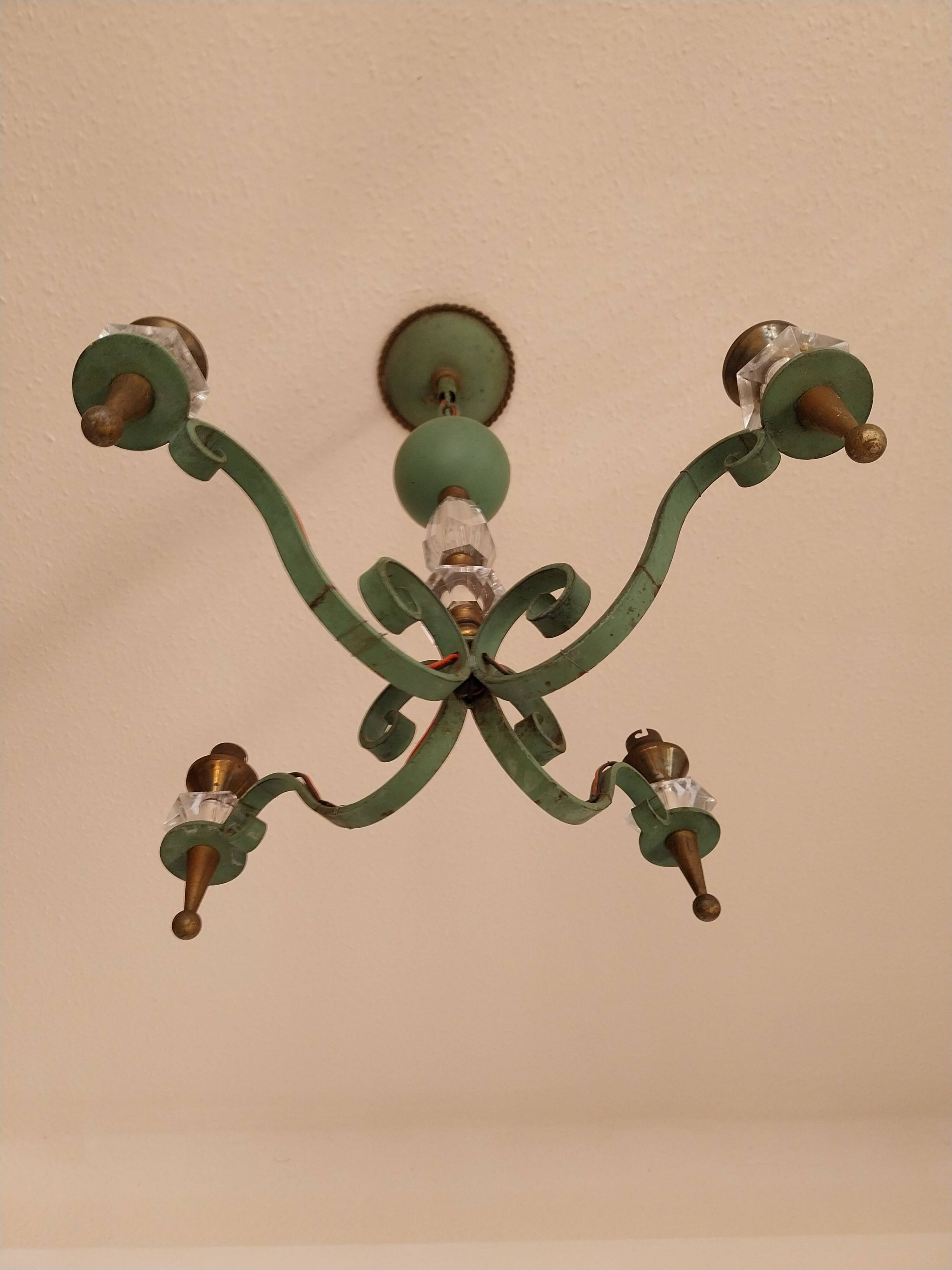 Lustre Art déco en fer forgé laiton et verre