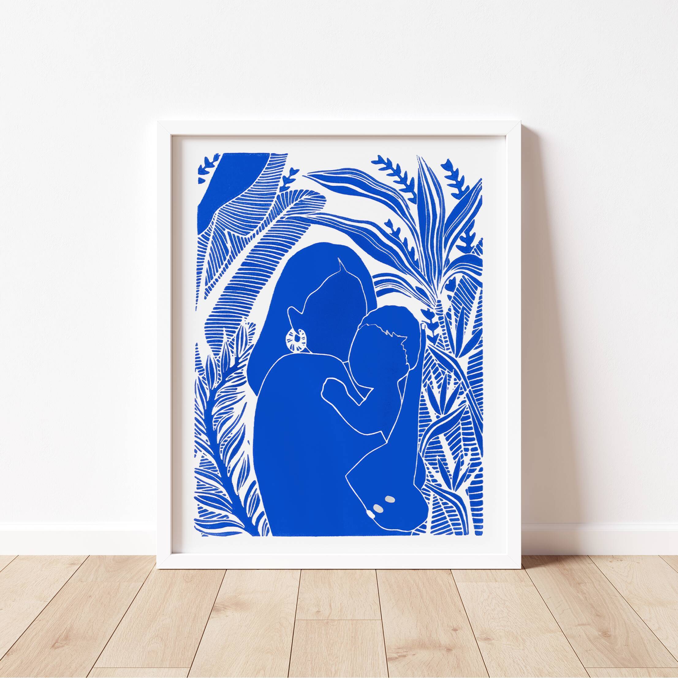 Original linocut, Woman with child