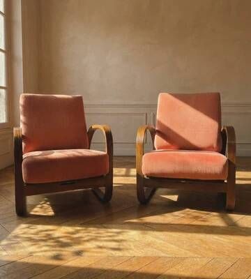 Pair of H-70 lounge chairs by Jindřich Halabala for UP Závody Brno, Czechoslovakia, 1930s, 88 × 65 × 85 cm