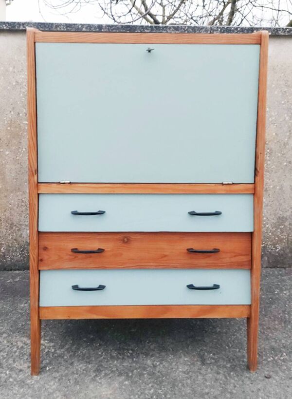 Bureau secrétaire, tiroirs, vintage, relooké, années 60