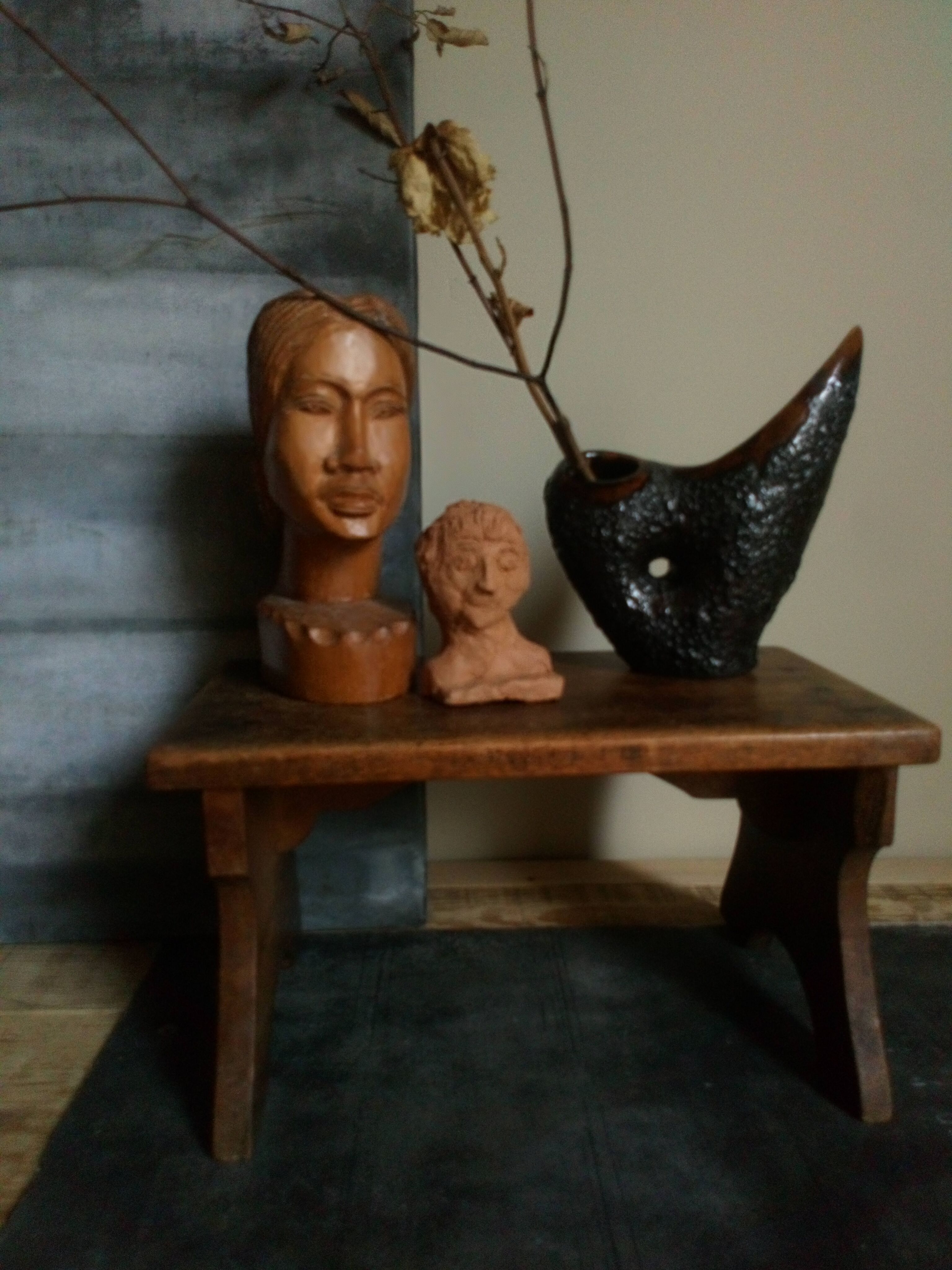 Old solid wood footring bench