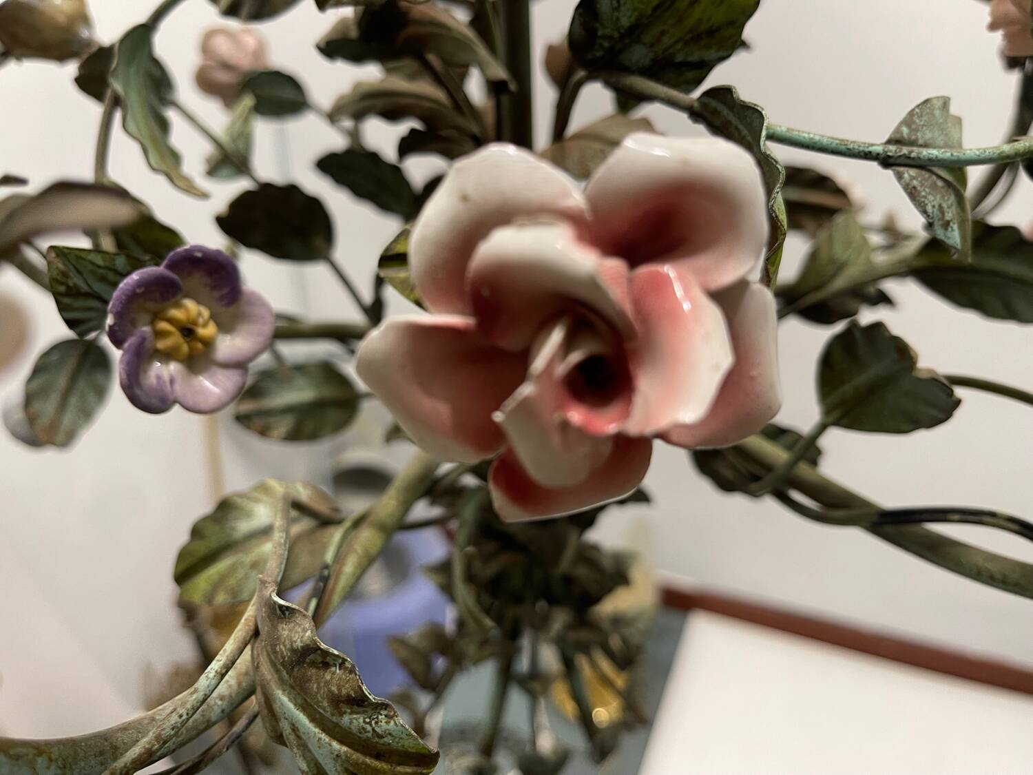 Vintage Tole Ceramic Flower Chandelier 1950’s