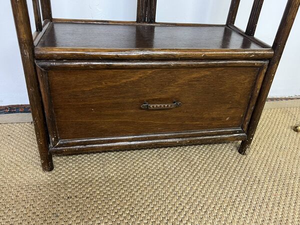 Etagère bibliothèque vintage en rotin et bambou