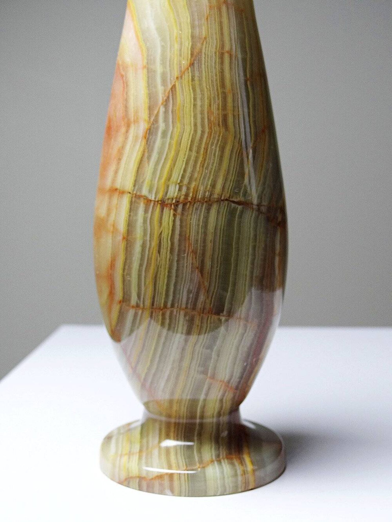 Small vintage baluster vase in green striped onyx, Italy, mid-century.