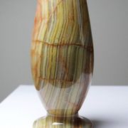 Small vintage baluster vase in green striped onyx, Italy, mid-century.