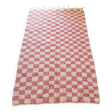 Pink and white checkered Beni Ouarain Berber rug