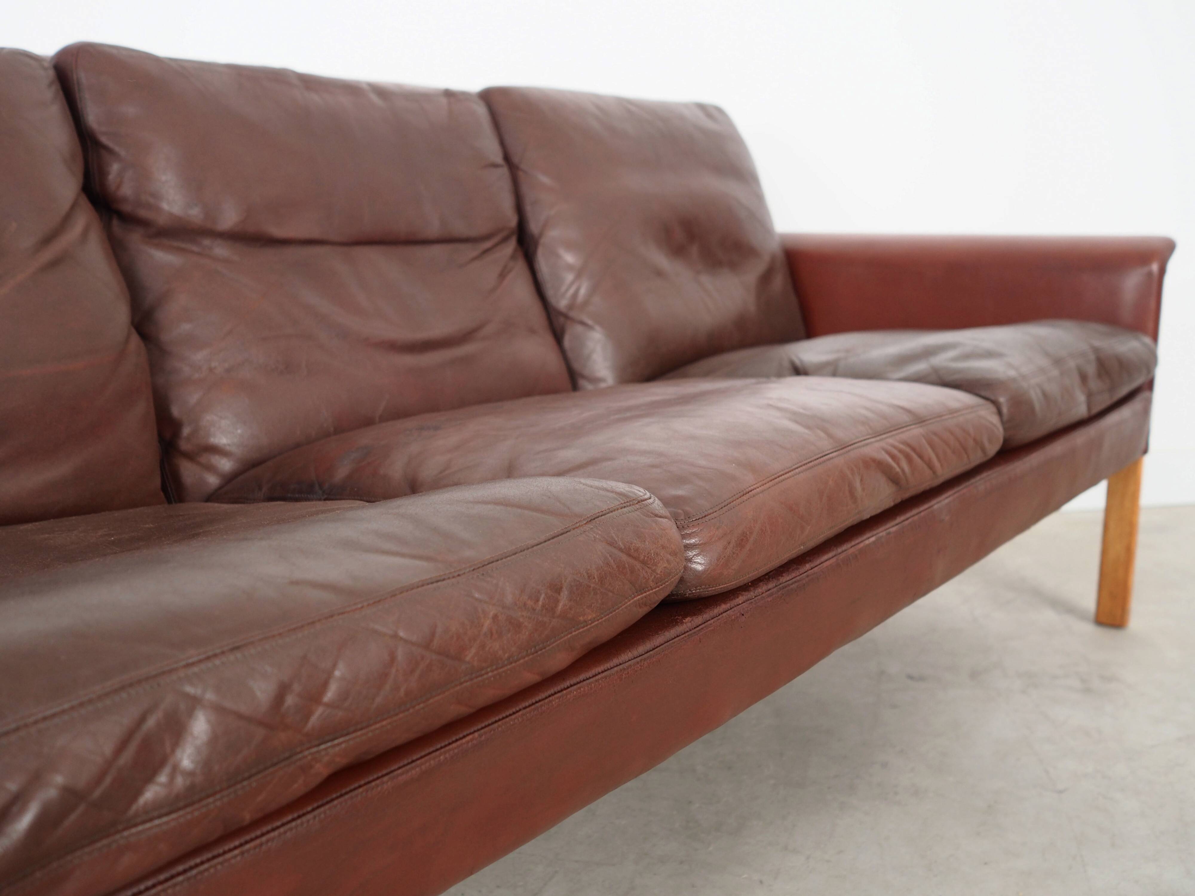 Brown leather sofa, Danish design, 1960s