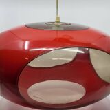 Massive Belgium red plexiglass UFO Space Age pendant light, 1970