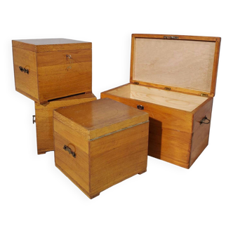 Set of 4 wooden boxes with compartments