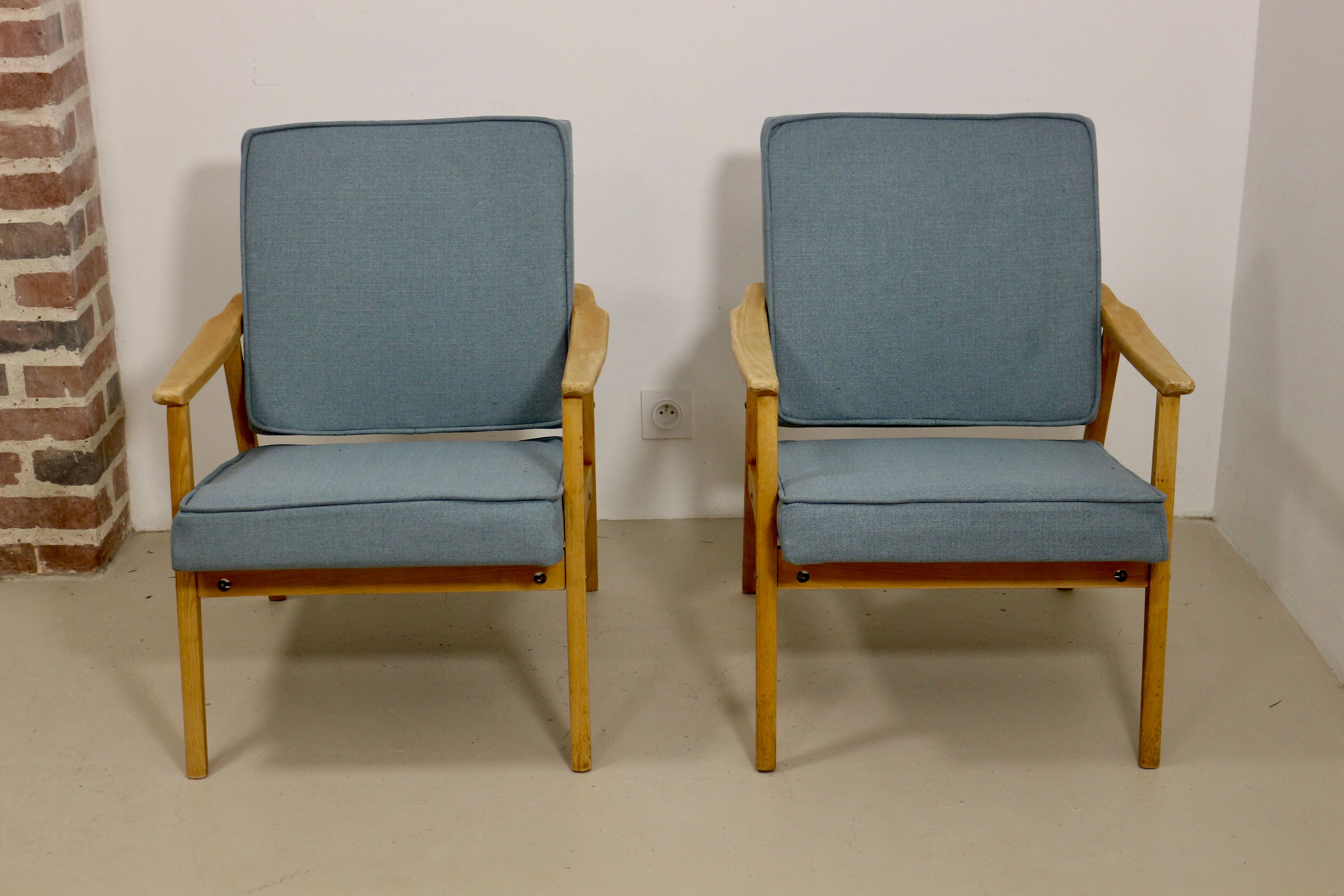 Paire de fauteuils vintage année 60 en hêtre