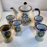 Vintage blue floral coffee set: coffee pot + 5 cups