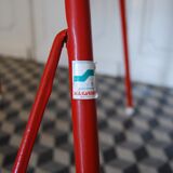 Red metal folding table Malaval type