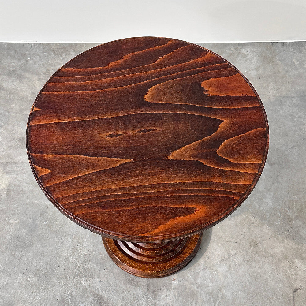 French sculptural turned oak pedestal side table, 1960s