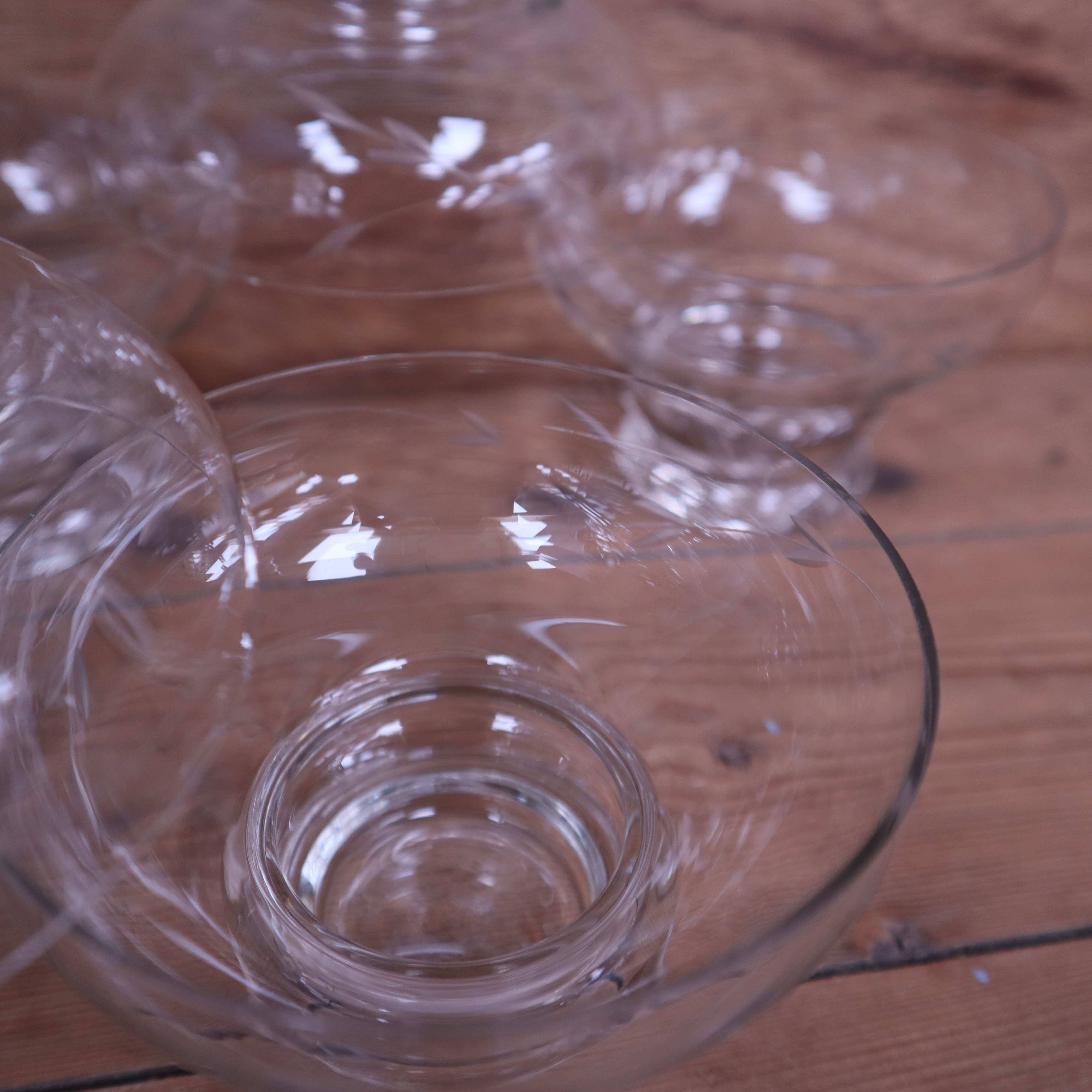 9 vintage engraved champagne glasses 1950