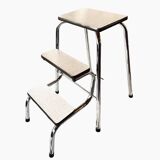 Vintage step stool in white Formica and chrome steel