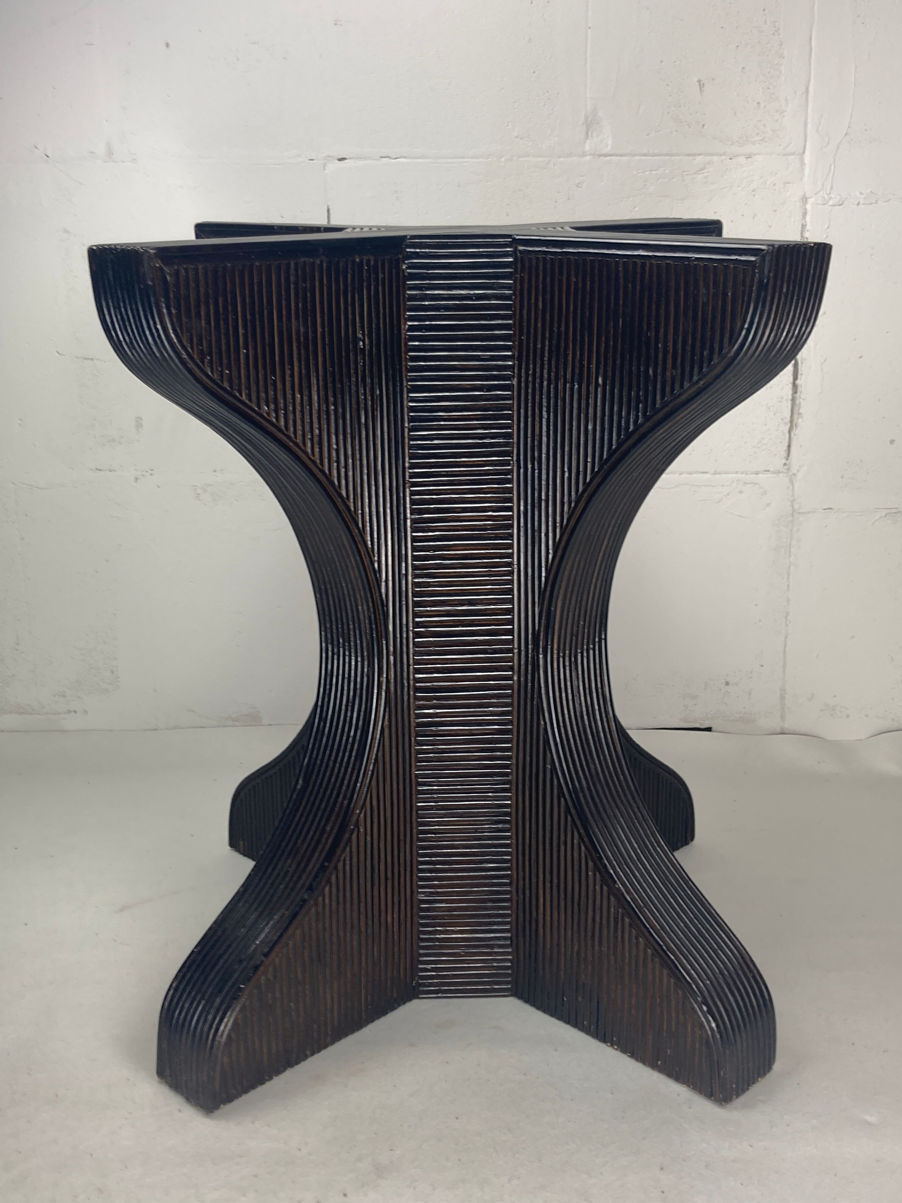 Pencil reed rattan bamboo dining or side table base with smoked glass top, 1970s