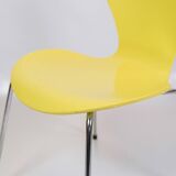 Set Of 6 Seven Chairs Model 3107 Lacquered In Yellow By Arne Jacobsen For Fritz Hansen From 1990s