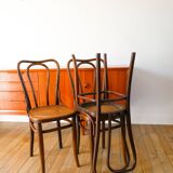 Set of 3 bistro chairs in wood and canework signed J. Kohn, Made in Austria, 20th century