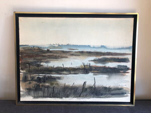 Aquarelle paysage de - marais