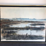 Watercolor swamp landscape