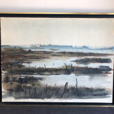 Watercolor swamp landscape