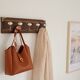 Wall coat rack 50 cm – 5 metal and ceramic hooks – Stained wood