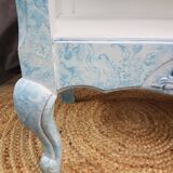 Low bedside table, 1 drawer, white and blue redesigned