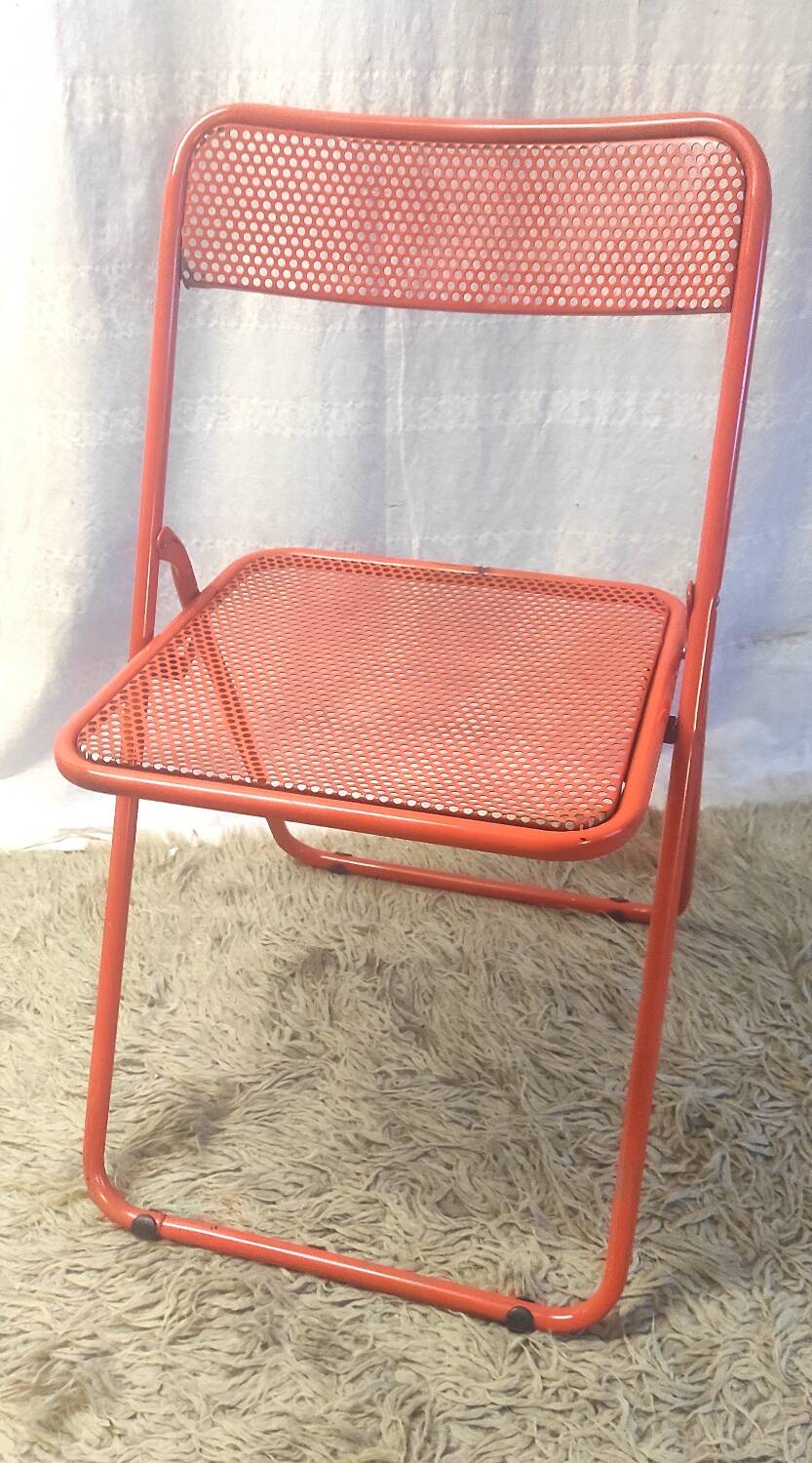 Orange metal folding chairs (set of 2) - 70s/80s