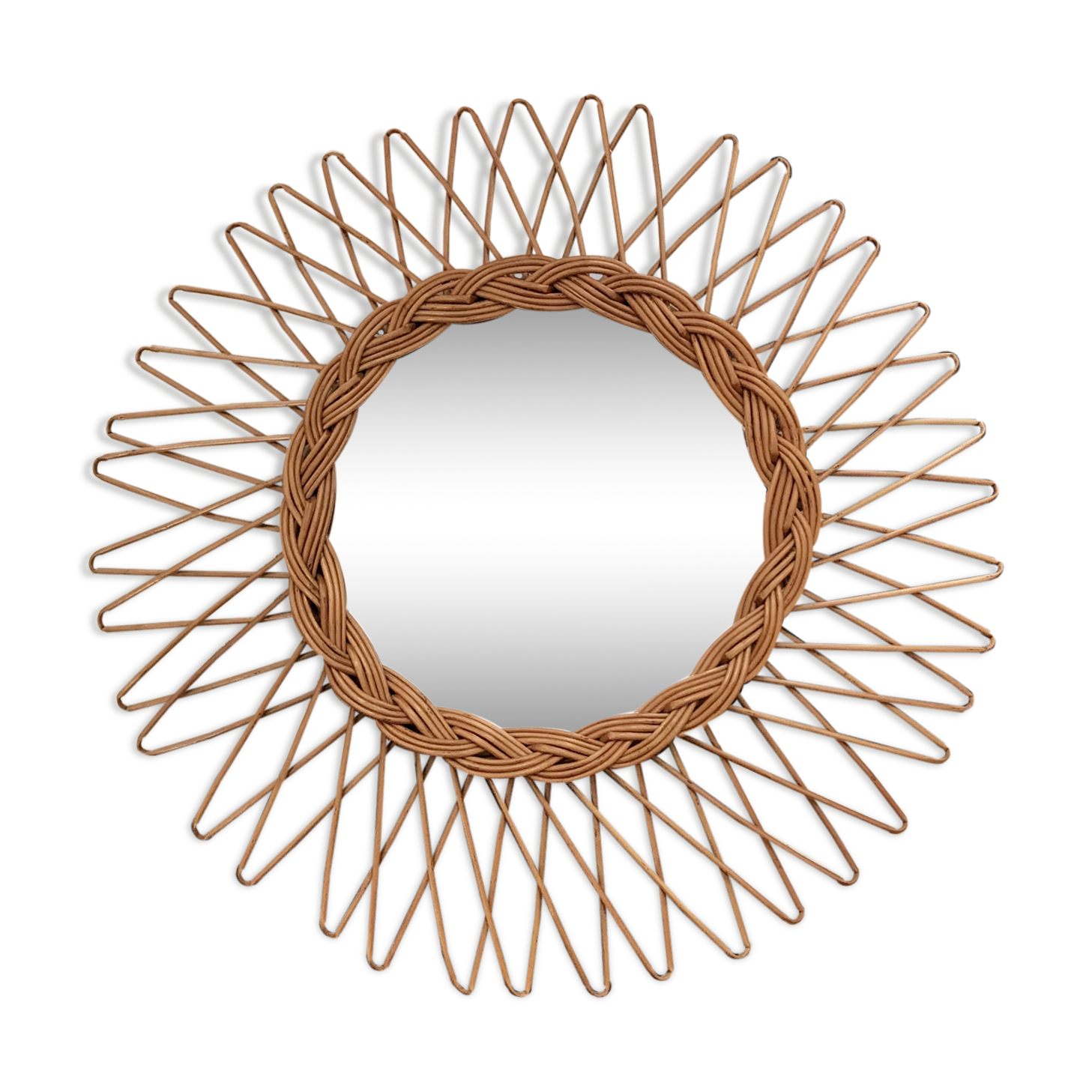 Vintage rattan sun mirror 40cm
