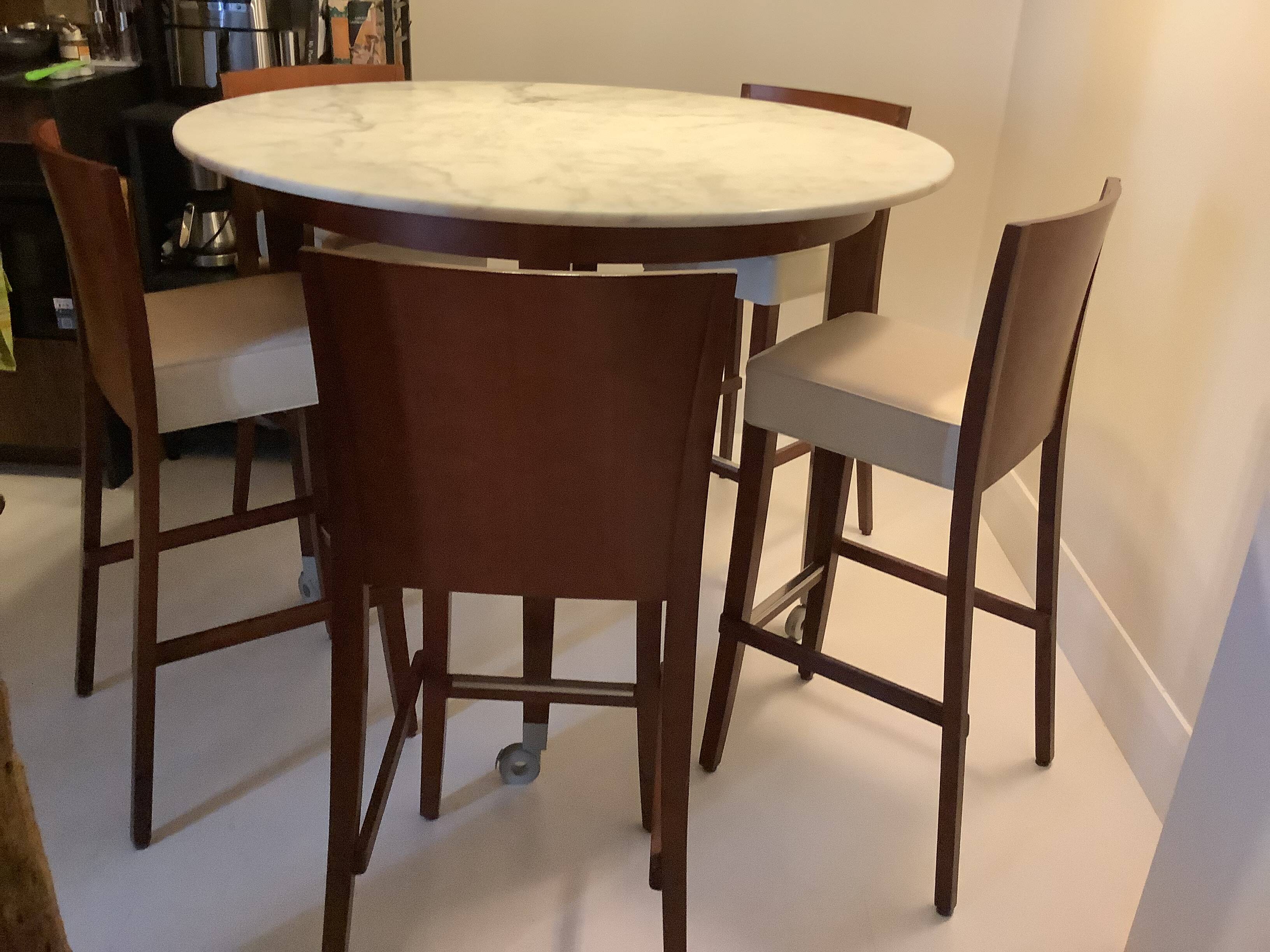 Table Haute Marbre Carrara + 5 Tabourets "Neoz" par Philippe Starck /Draide