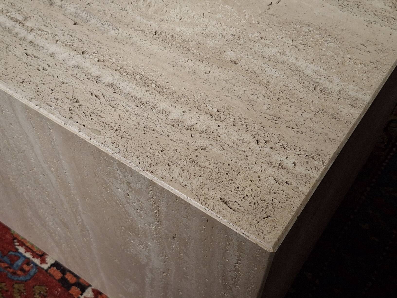 Italian veined travertine coffee table or pedestal