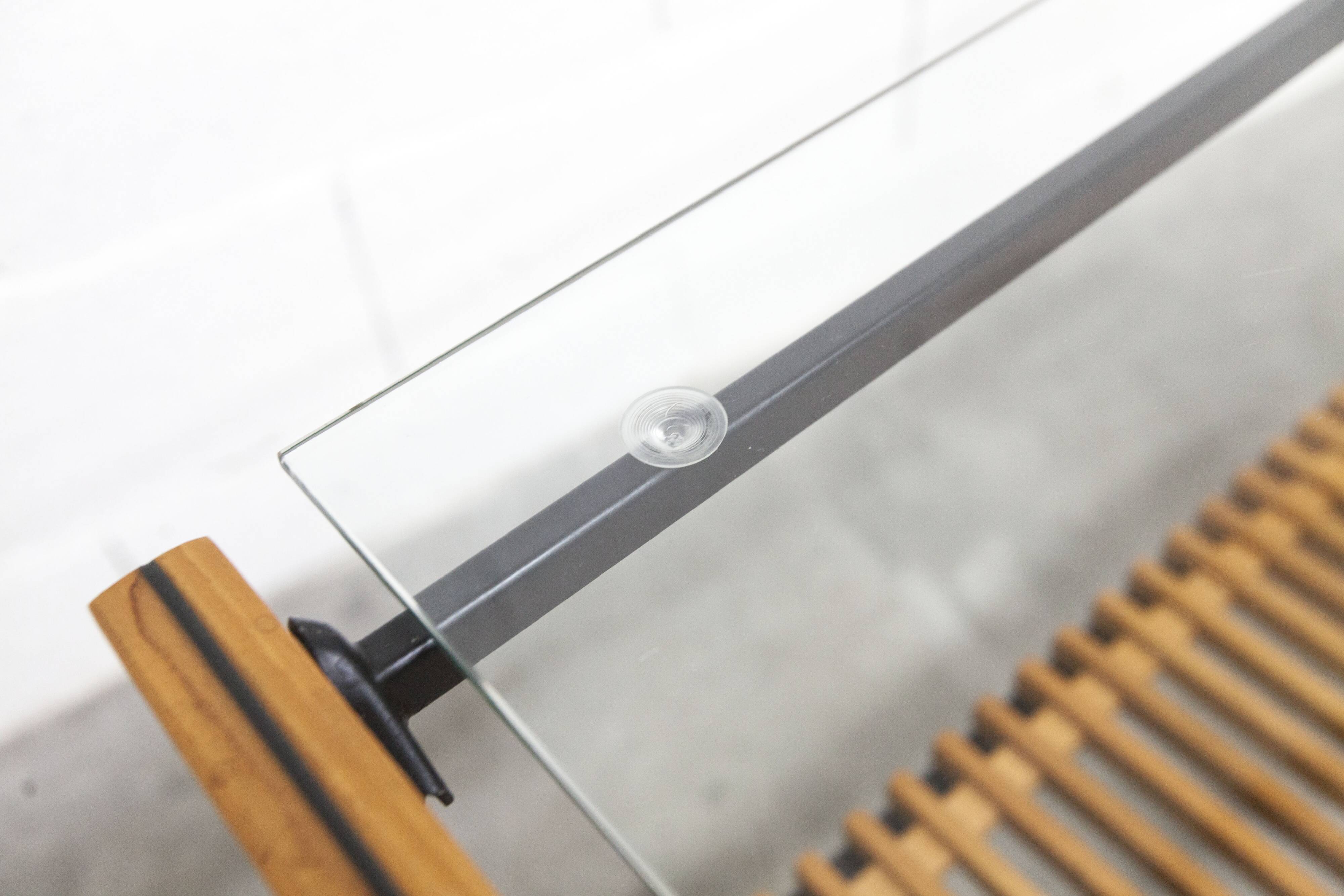 1960s serving cart, hi-fi cabinet on casters, teak, black metal, glass