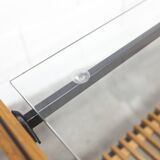 1960s serving cart, hi-fi cabinet on casters, teak, black metal, glass